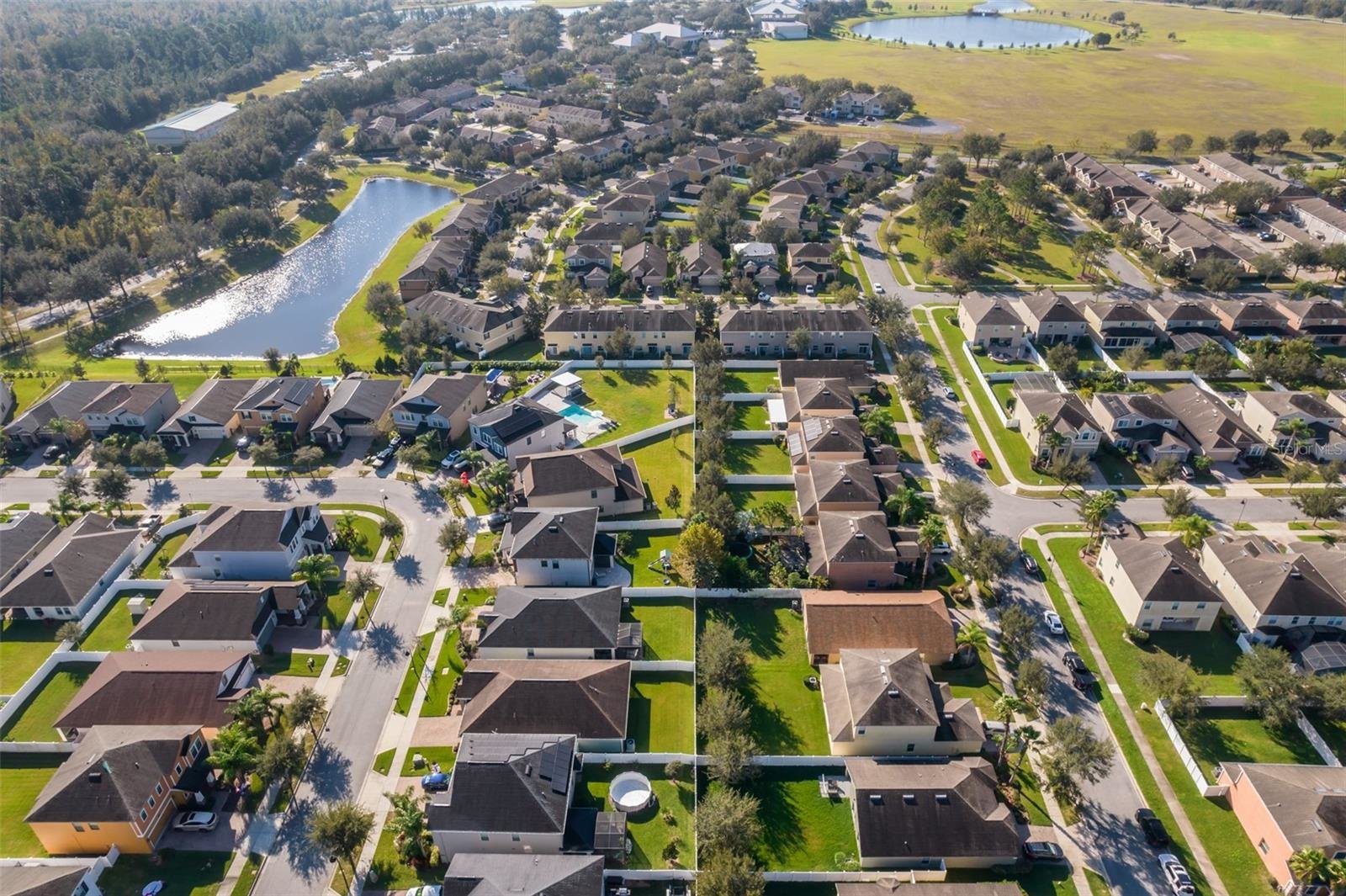 Aerial view over Orlando neighborhood